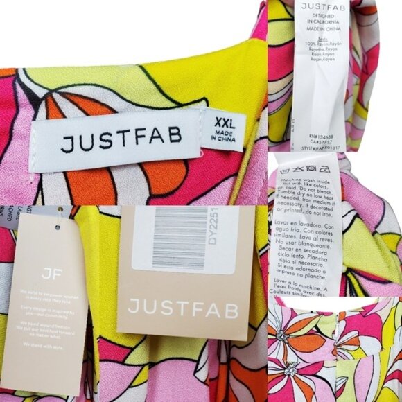 JustFab Womens Multicolor Fuchsia Floral Print Tiered Maxi Dress Size XXL NWT - Picture 8 of 8